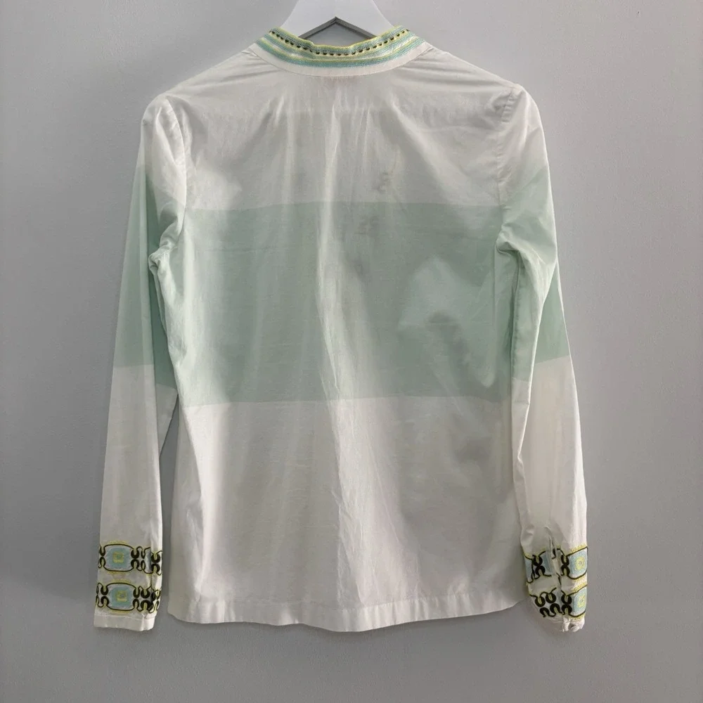 Tory Burch Long Sleeve Embroidered Tunic Isla‎ Collins Stripe Top 2 Cotton Chic